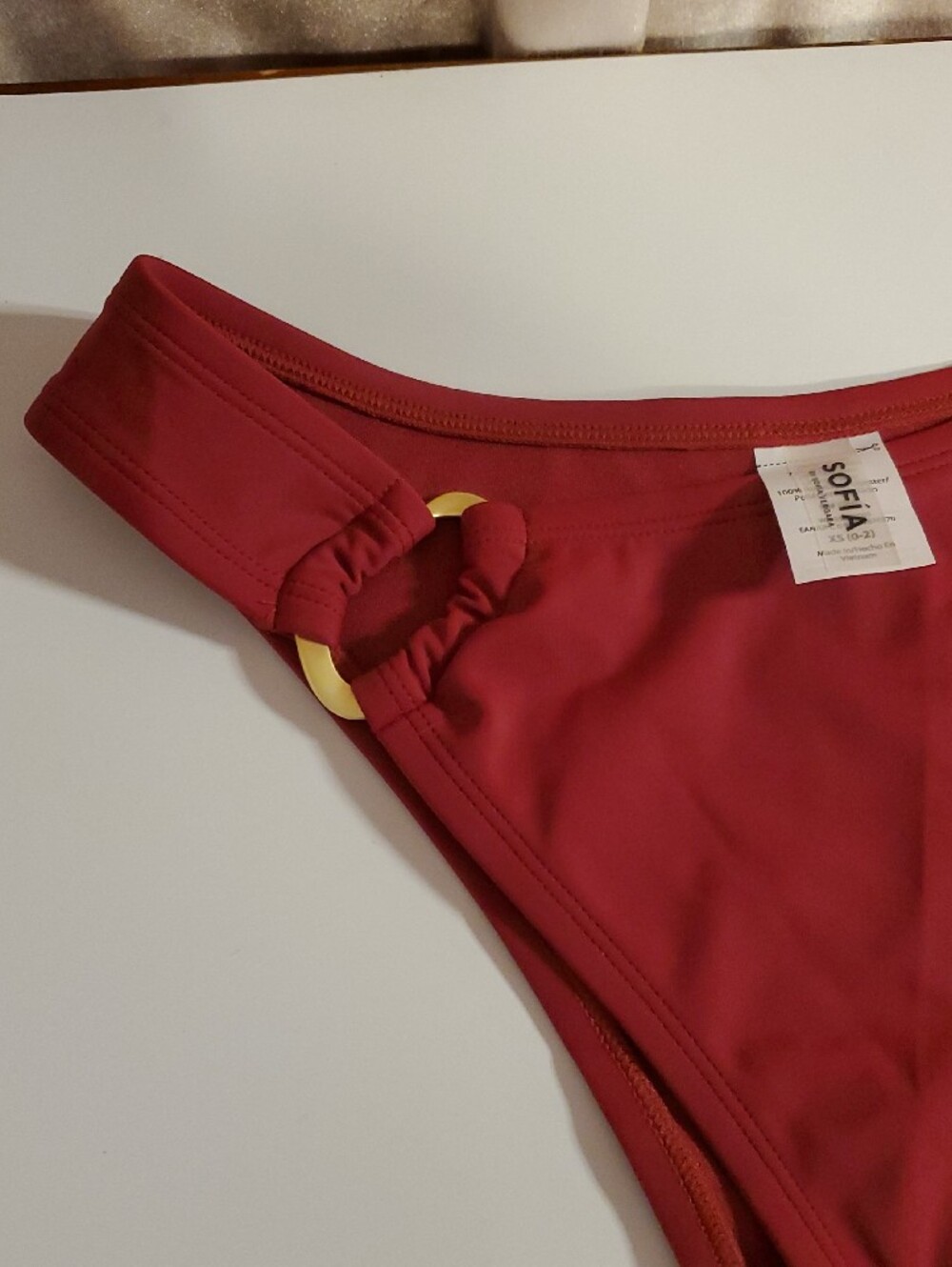 sofia by sofia vergara Burgundy High-Leg Bikini Bottom with Gold Ring wine red - Picture 2 of 6
